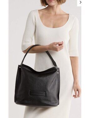 Longchamp Old Money Classic 3D Leather Hobo Black Leather Bag Size Large